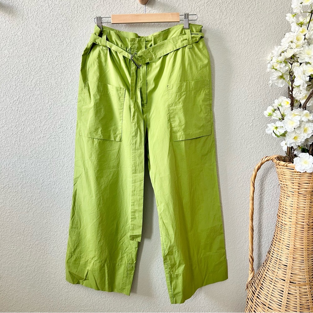 Odeeh Grass Green 100% Cotton Pants Size 38 US 8 Belted